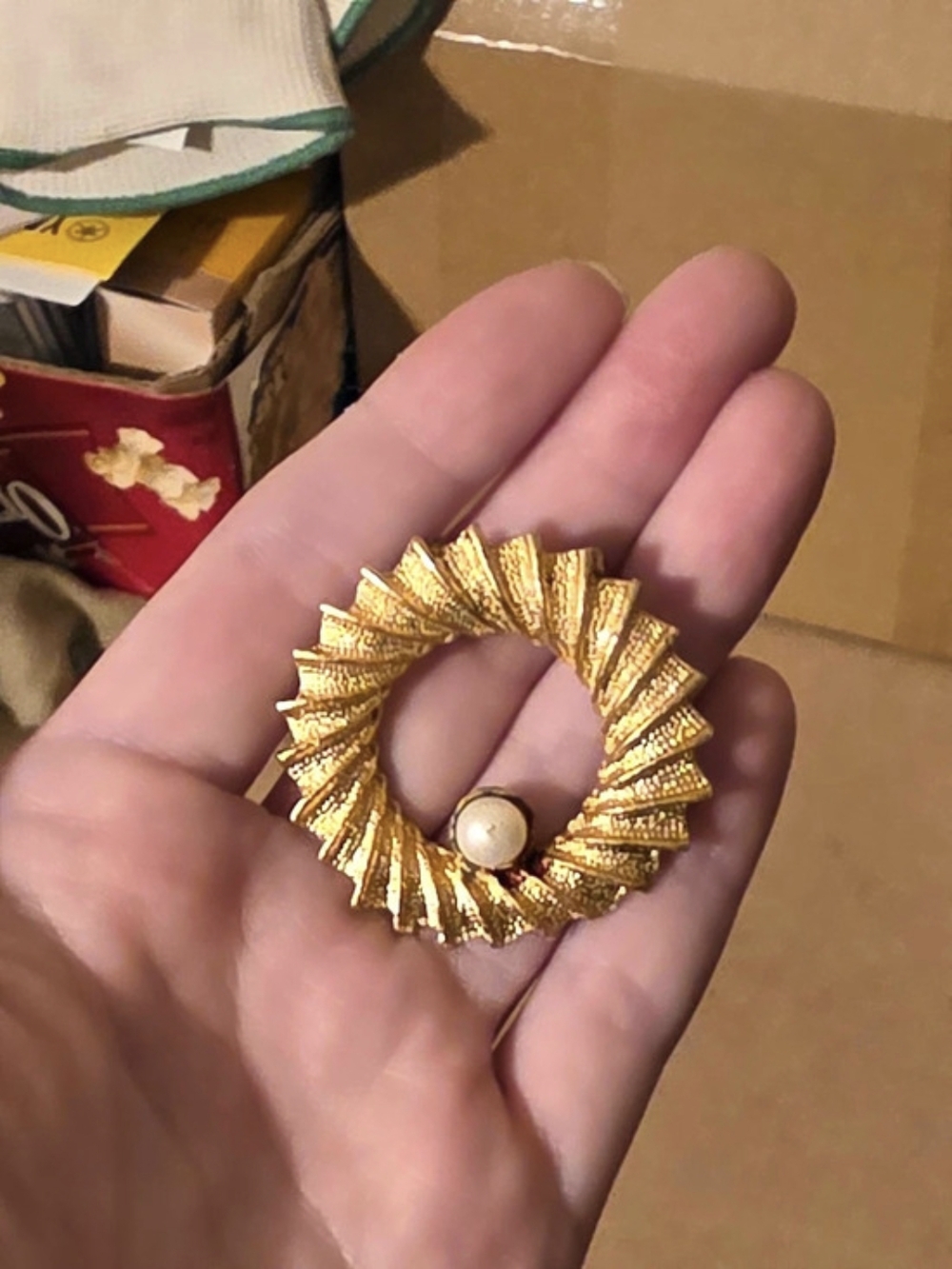Gold-Tone Faux Pearl Brooch